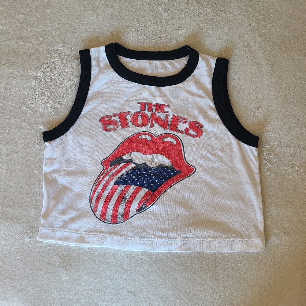 The Rolling Stones Graphic White Cropped Tank Top Size L